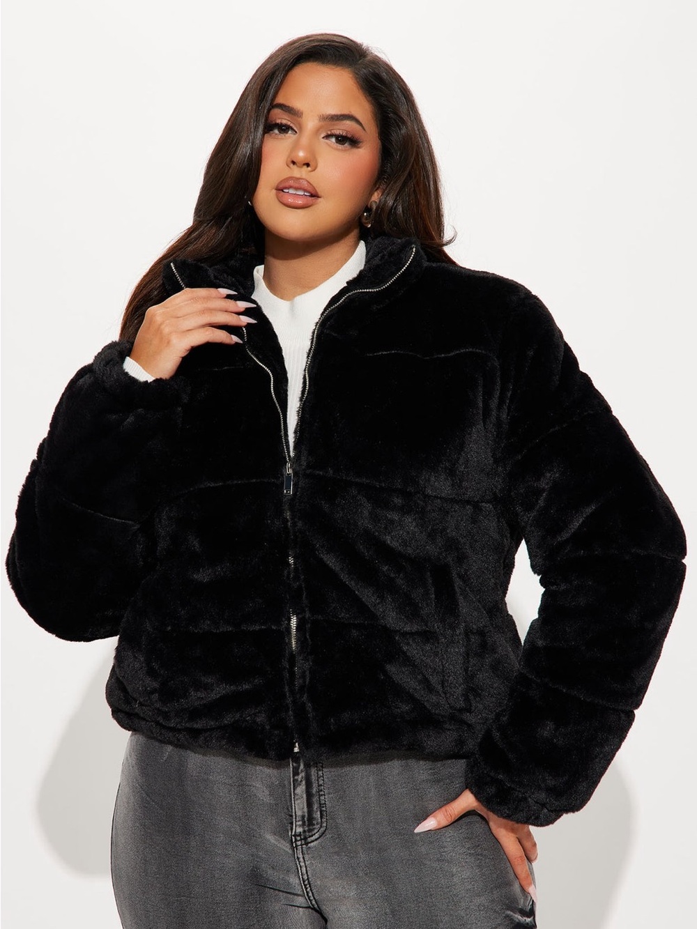 NWT Fashion Nova Black Faux Fur Bomber Jacket
